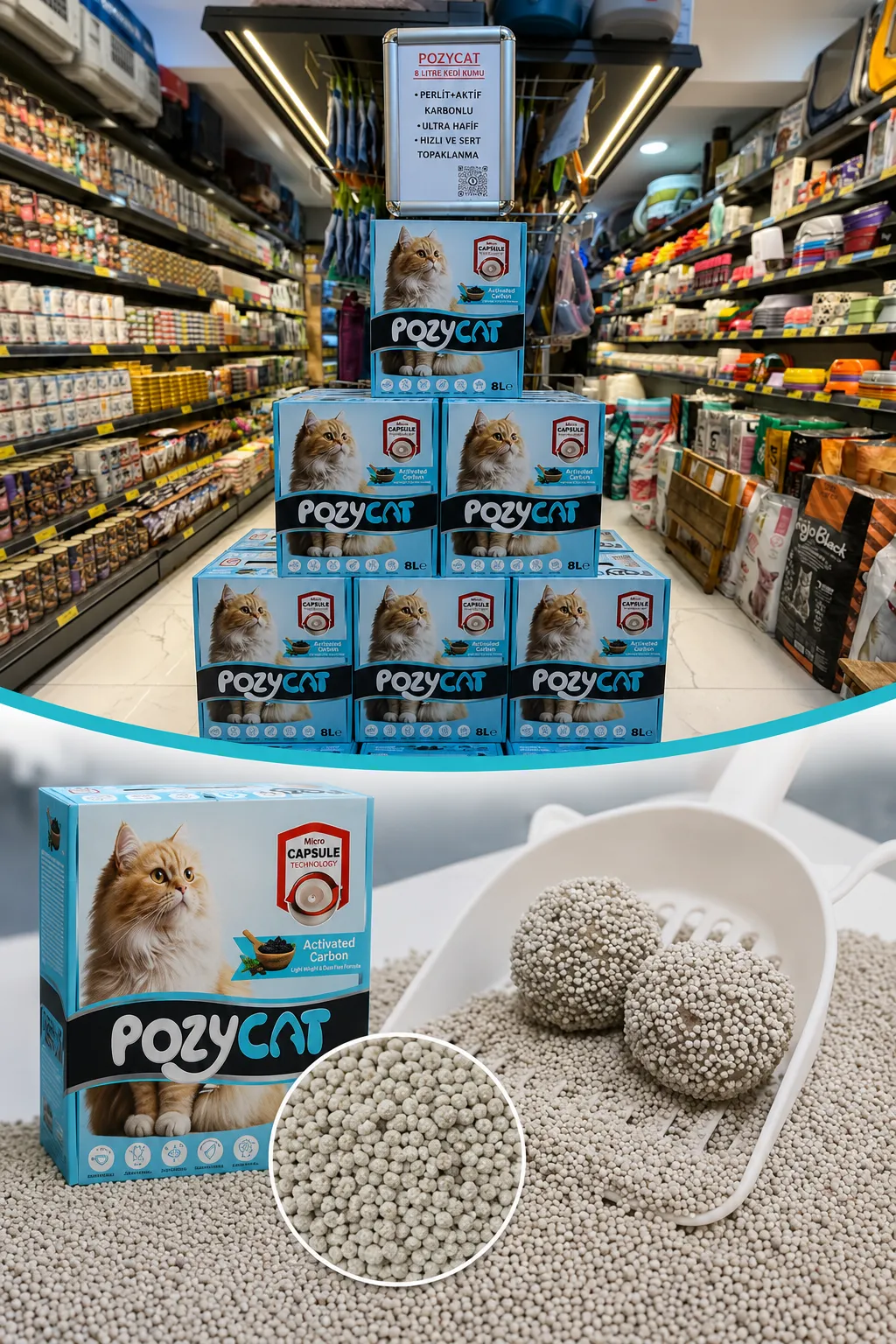 Pozycat Micro Capsule Technology Karbonlu Akıllı Kedi Kumu 8 Lt