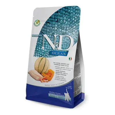 ND Ocean Morina Balığı Bal Kabağı Karides ve Kavunlu Tahılsız Yavru Kedi Maması 1.5 Kg
