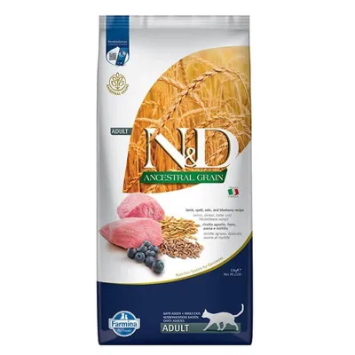 N&D AG Düşük Tahıllı Kuzu Etli ve Yaban Mersinli Kedi Maması 10 Kg
